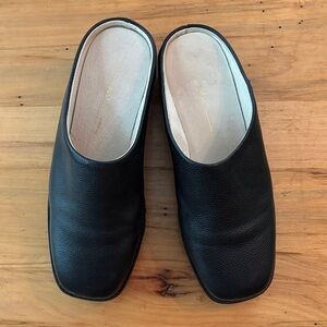 Intentionally Blank Black Leather Women’s Mule Shoes with square toe